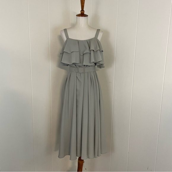 Vintage Sleeveless Square Neck Tiered Blouson Midi A-Line Dress - Picture 1 of 15